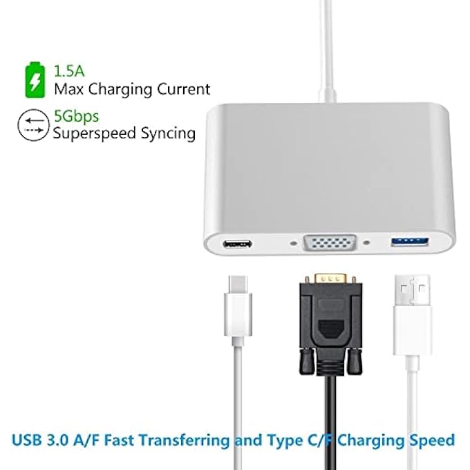 rayihni 3 IN 1 USB 3.1 TYPE-C TO VGA/USB 3.0 /TYPE C FEMALE MULTIPORT CONVERTOR ADAPTER. (SILVER) - Image 3