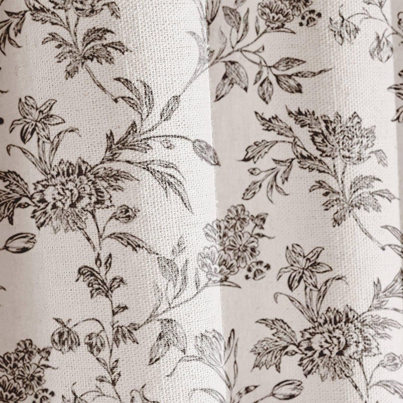 WOUVMA Black Shower Curtain Floral Cotton Linen Cottagecore Shower Curtain For Bathroom 72"" W X 72"" L - Image 3