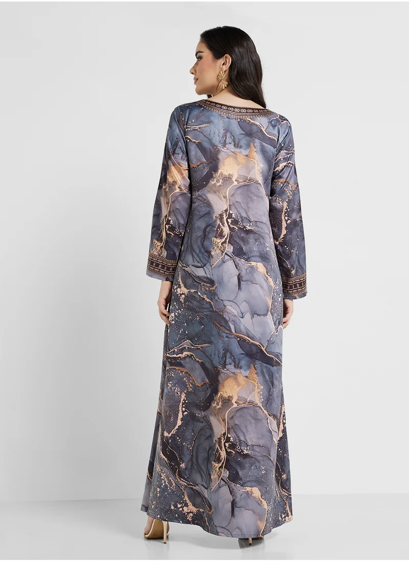 KASHKHA Marble Print Jalabiya