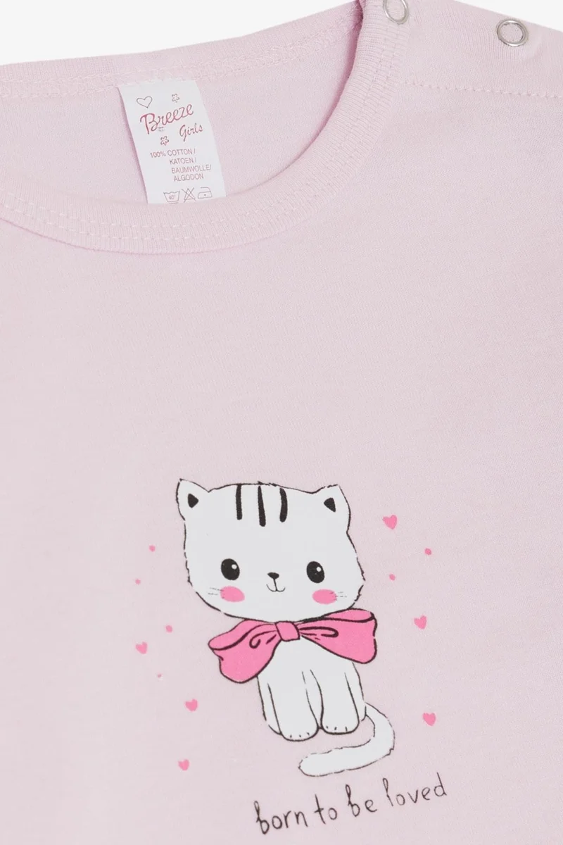 بريز Baby Girl Snap Bodysuit Love Themed Kitten Printed 9 Months-3 Years, Pink