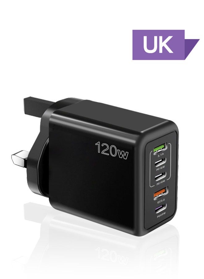 5 Ports Multifunctional Super Fast Charging Adapter, 120W Fast Charger Wall Plug, 2 USB and 3 PD Mobile Phone Charger Travel Power Adapter for iPhone, Samsung, Xiaomi, Airpods, Black - Image 1