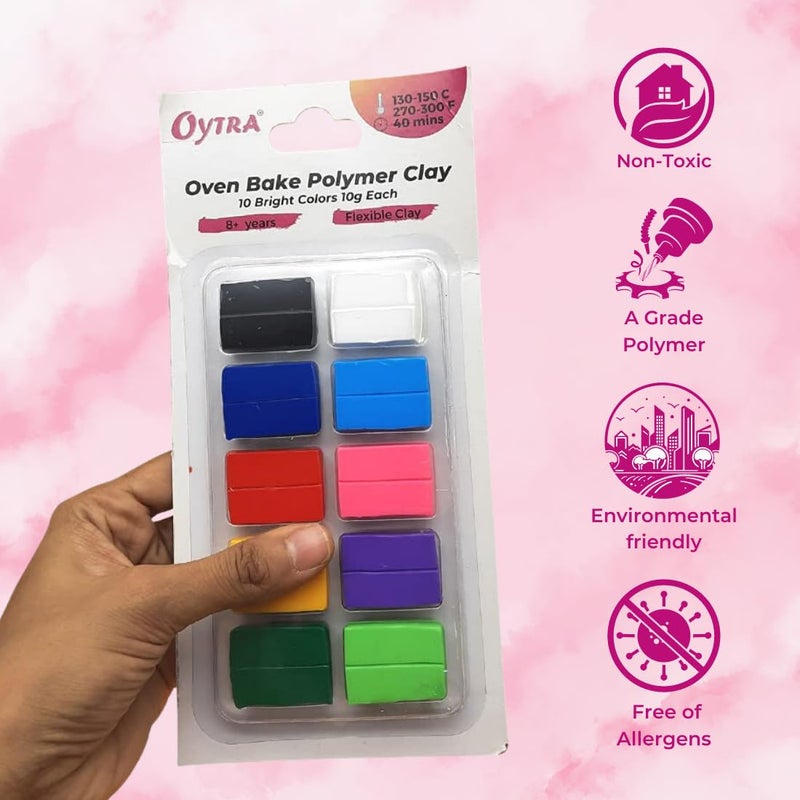 Oytra Oytra 10 Color Polymer Clay Make and Oven Bake Soft Set for Jewellery Earrings Making Sculpting Miniatures DIY Art Non Air Dry Plasticine PVC Material Beginner Professional Baking Adults Kids (Bright)  - Image 2