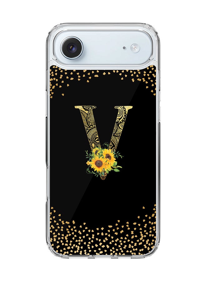 Stylizedd Classic Clear MagSafe Case for iPhone 17 Air , Hybrid Soft Case Flexible Edges Anti Drop TPU PC Gel Thin Transparent Cover [ Designed for iPhone 17 Air ] - Custom Monogram Initial Letter Floral Pattern Alphabet - V ( Black )