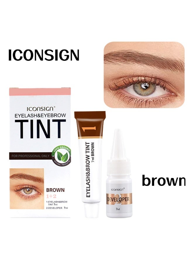 إيكونساين مجموعة تلوين الرموش والحاجب 2 في 1، طقم احترافي لتلوين الرموش والحاجب، لون يدوم لمدة 6 أسابيع، تلوين شعر بأسلوب صالون في المنزل، 7 مل (بني) - Image 1