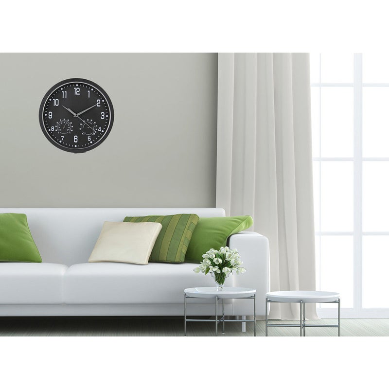 14 Inch Simple Fashion Mute Sweep Wall Clock Multifunctional Quartz Clock Temperature and Humidity Meter Living Room Clock Home Decor (Black Frame Black Plate ) - Image 5