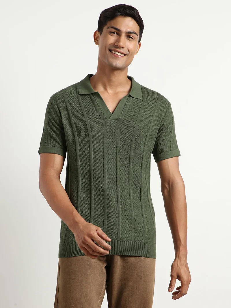 NOBERO Men's Urban Textured Polo Shirt - Olive Green