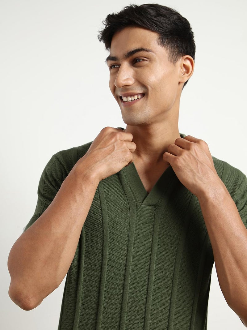 NOBERO Men's Urban Textured Polo Shirt - Olive Green - Image 4
