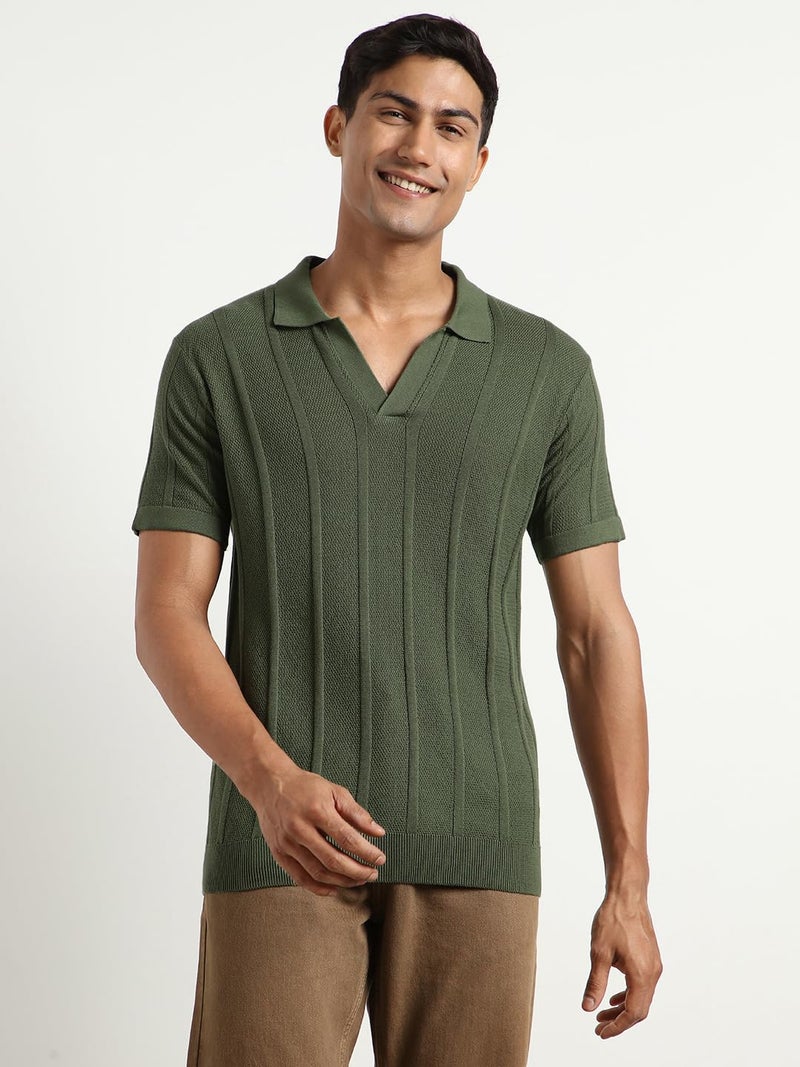 NOBERO Men's Urban Textured Polo Shirt - Olive Green - Image 5