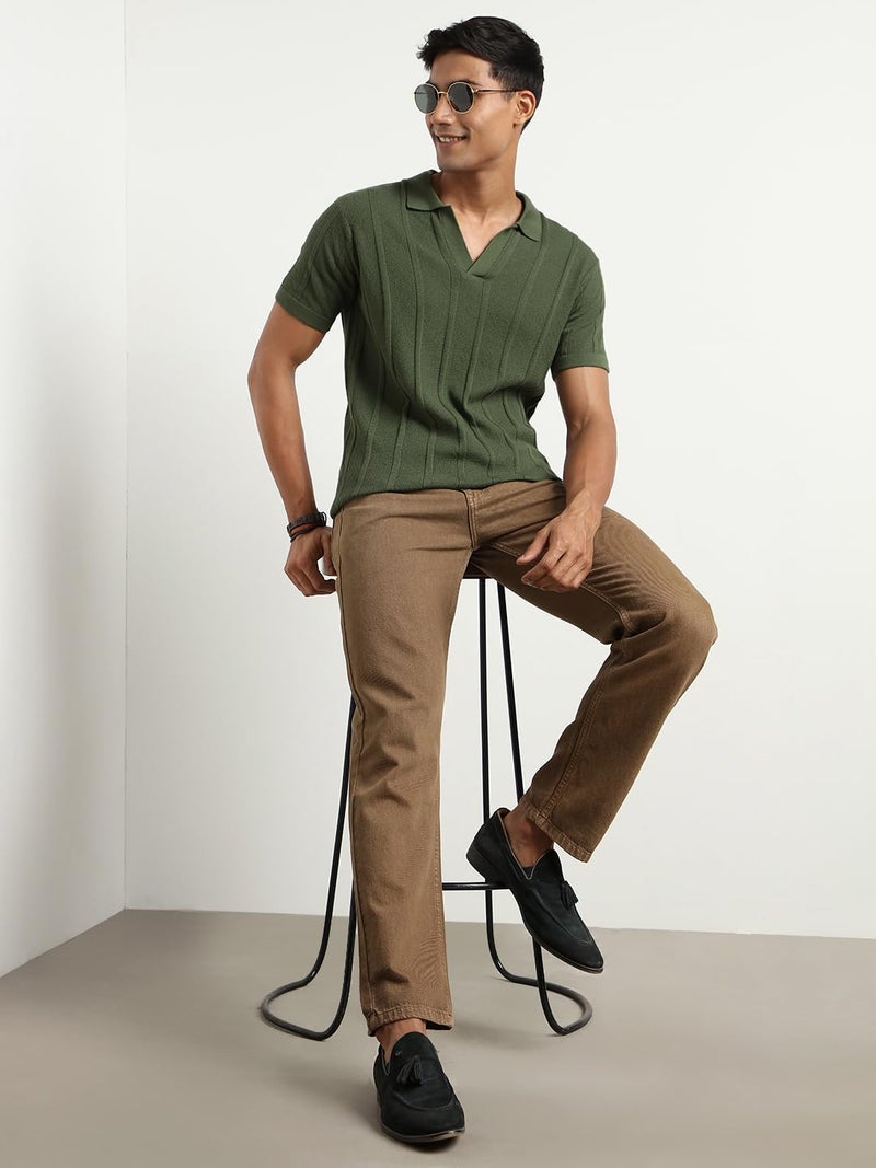 NOBERO Men's Urban Textured Polo Shirt - Olive Green - Image 3