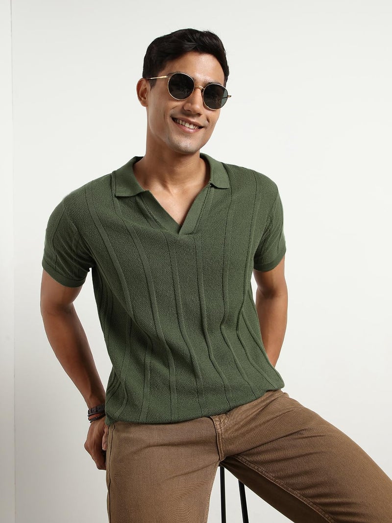 NOBERO Men's Urban Textured Polo Shirt - Olive Green - Image 2