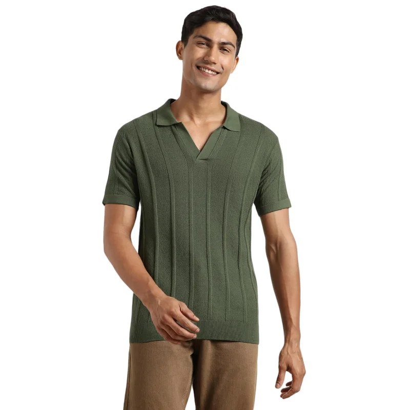 Men's Urban Textured Polo Shirt - Olive Green