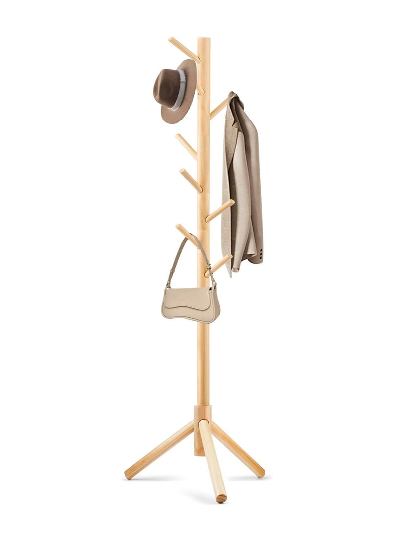 Generic Coat Rack, Freestanding Coat Rack with 8 Hooks and 3 Adjustable Size Tree Coat Racks for Bedroom, Hallway, Entrance, Office, for Hats, Coats, Scarves, Handbags (Wood color)  - Image 1