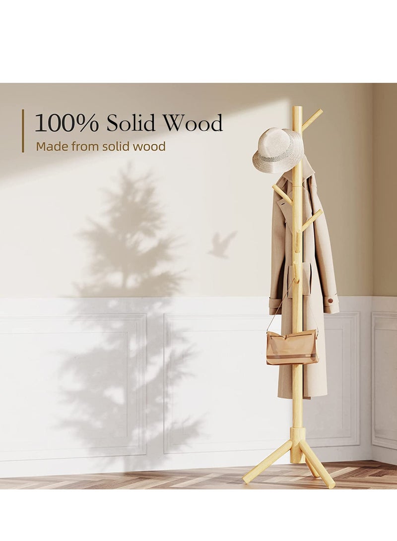 Generic Coat Rack, Freestanding Coat Rack with 8 Hooks and 3 Adjustable Size Tree Coat Racks for Bedroom, Hallway, Entrance, Office, for Hats, Coats, Scarves, Handbags (Wood color)  - Image 5