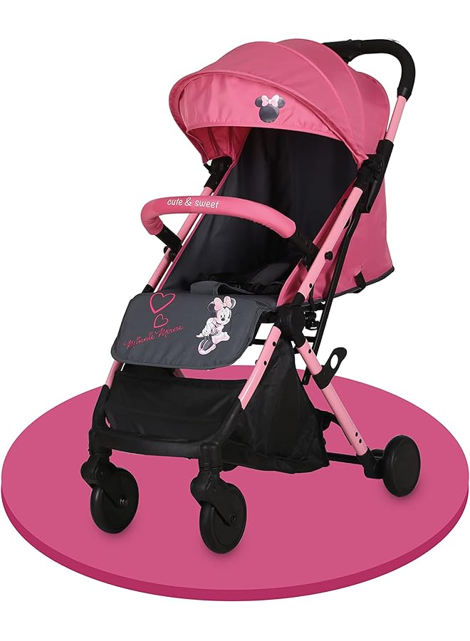 Minnie Mouse Travel Stroller 0 36 Months Compact Design Storage Basket Rear Breaks Travel - Image 1