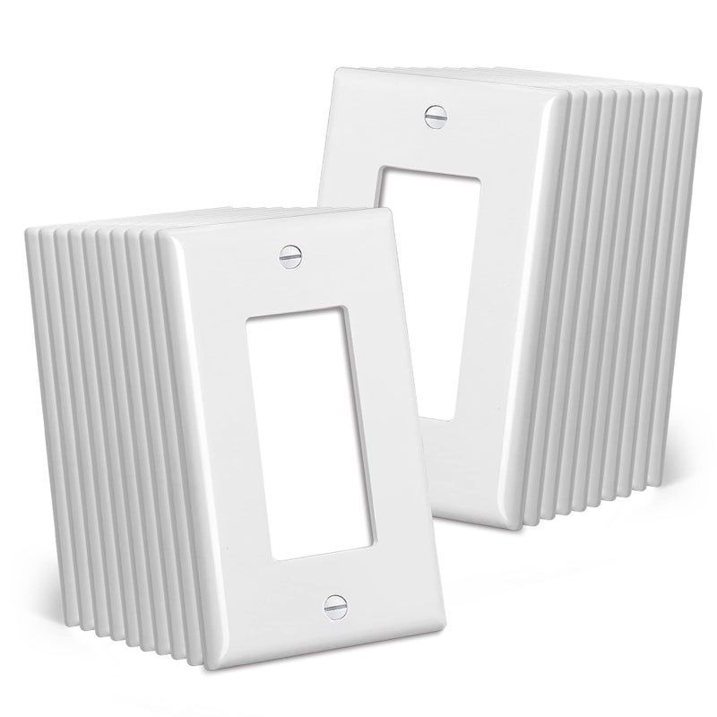 CML MidSize Decorator Wall Plates 20 Pack Electrical Outlet Receptacle Covers 1Gang Switch Plates Midway Size 318 x 5 Impact Resistant Gloss Finish White
