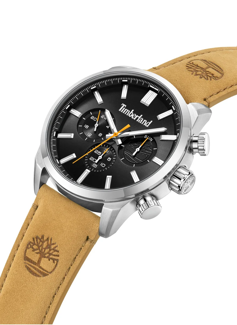 تمبرلاند Henniker II Men's Watch 46mm Analog Black Dial Wheat Leather Strap