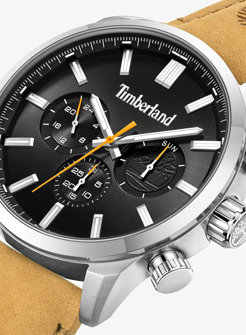 Timberland Black Henniker II Men's Watch 46mm Analog Black Dial Wheat Leather Strap for Men | Best Price UAE
