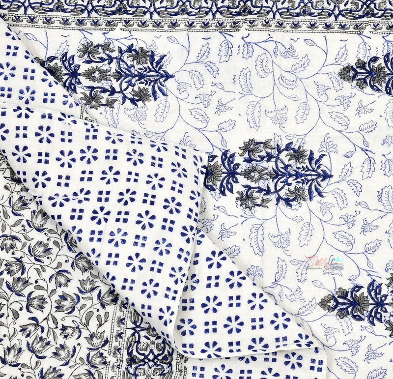 LOARSHY Hand Block Printed Pure Cotton Razai Single Bed Quilts Rajai Lightweight - Grey/Blue (Size 60X90 INCHES) - Image 2