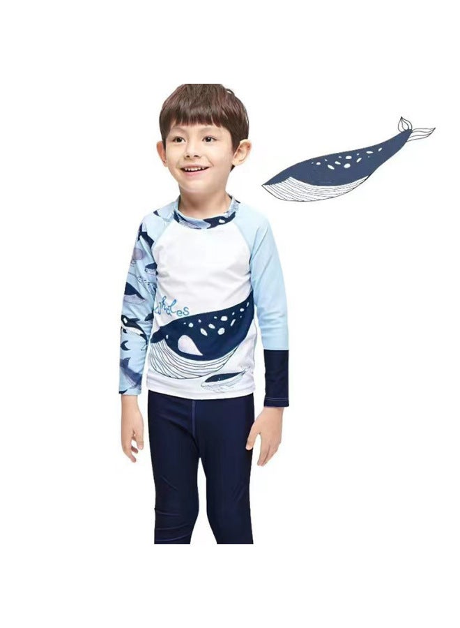 Loquat 2023 Children's Swimsuit Boys Baby Split Long Sleeve Trousers Sun-proof Quick-drying 3-5-9 Years Old Swimsuit-Color:Six Line Whale Blue- - Image 2