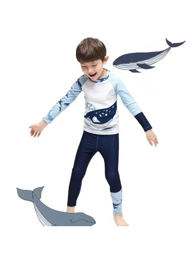Loquat 2023 Children's Swimsuit Boys Baby Split Long Sleeve Trousers Sun-proof Quick-drying 3-5-9 Years Old Swimsuit-Color:Six Line Whale Blue- - Image 4
