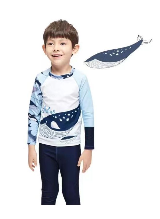 Loquat 2023 Children's Swimsuit Boys Baby Split Long Sleeve Trousers Sun-proof Quick-drying 3-5-9 Years Old Swimsuit-Color:Six Line Whale Blue- - Image 1