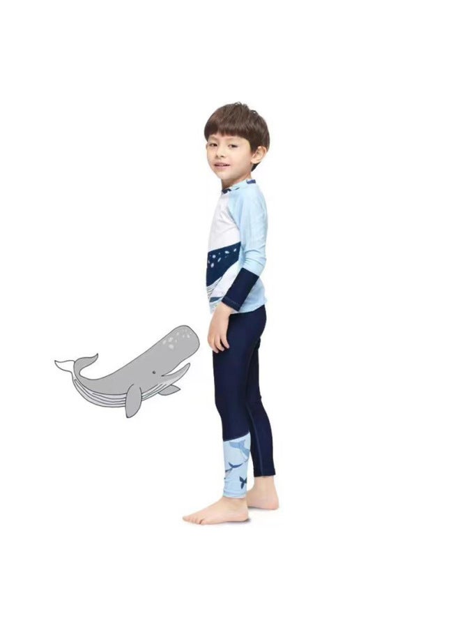 Loquat 2023 Children's Swimsuit Boys Baby Split Long Sleeve Trousers Sun-proof Quick-drying 3-5-9 Years Old Swimsuit-Color:Six Line Whale Blue- - Image 3