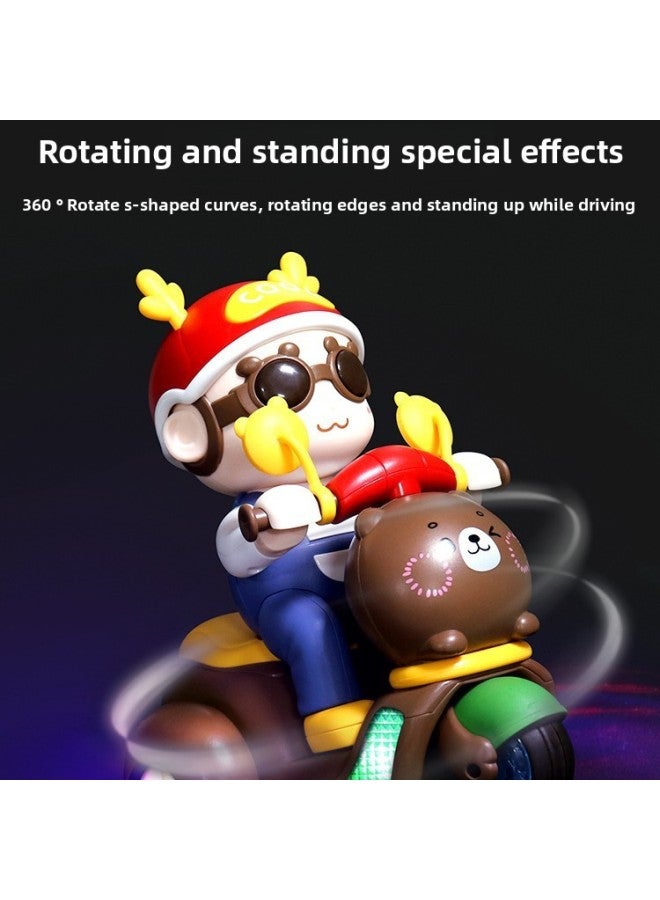 Weng Kai Children's Dynamic Electric Stunt Bear Motorcycle Toy Fancy Rotating Head Up Swing Tricycle Boy-Color:Little Girl Stunt Swing Car-Proportion:High Configuration: Free 3 Rechargeable Batteries + Charger + Screwdriver - Image 3