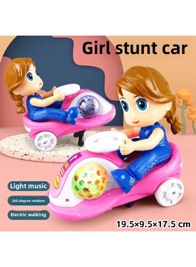 Weng Kai Children's Dynamic Electric Stunt Bear Motorcycle Toy Fancy Rotating Head Up Swing Tricycle Boy-Color:Little Girl Stunt Swing Car-Proportion:High Configuration: Free 3 Rechargeable Batteries + Charger + Screwdriver - Image 1