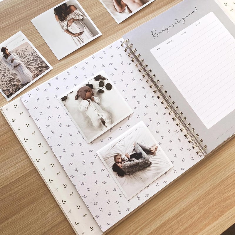 Peachly Baby Memory Book  Baby Book First Year Baby Book Keepsake for Milestones  Simple Cute Baby Scrapbook  Baby Books for Girl  Natural Linen  Clementine - Image 2