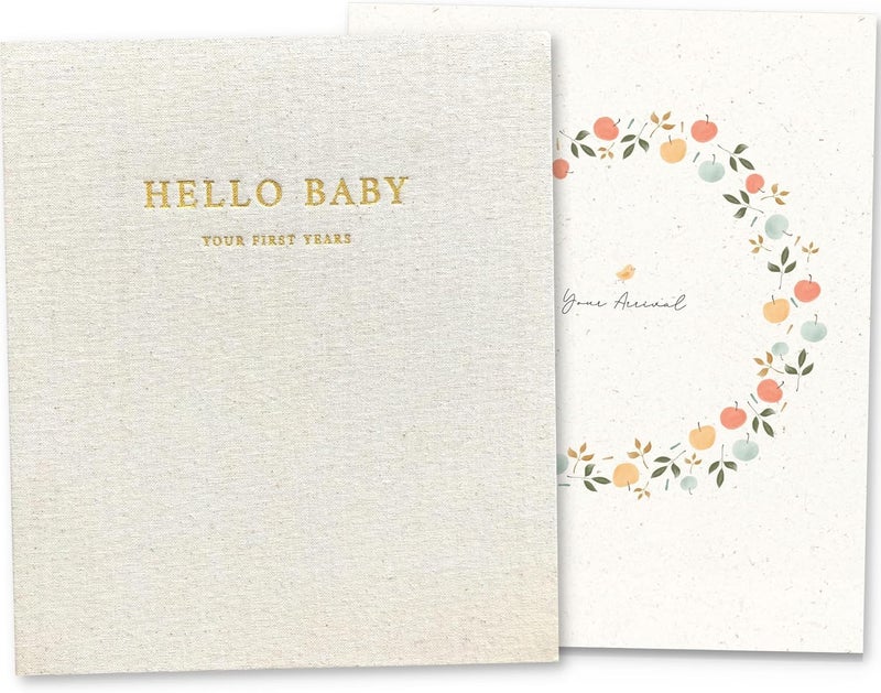 Peachly Baby Memory Book  Baby Book First Year Baby Book Keepsake for Milestones  Simple Cute Baby Scrapbook  Baby Books for Girl  Natural Linen  Clementine - Image 1