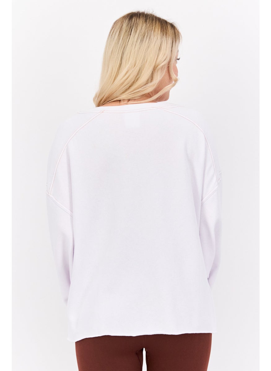 Sage Collective Women Crew Neck Textured Sweatshirt, White  - Image 3