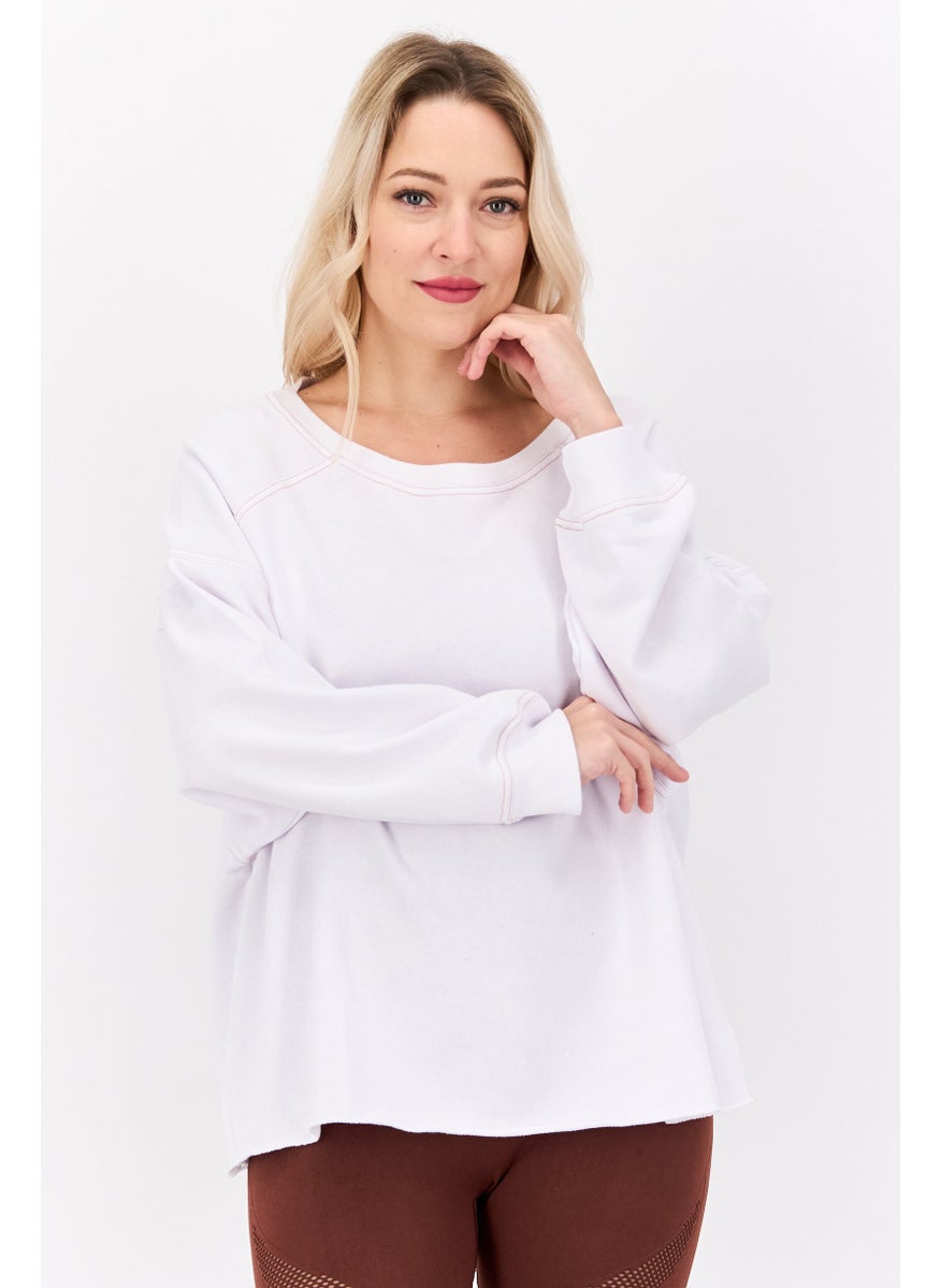 Sage Collective Women Crew Neck Textured Sweatshirt, White  - Image 1