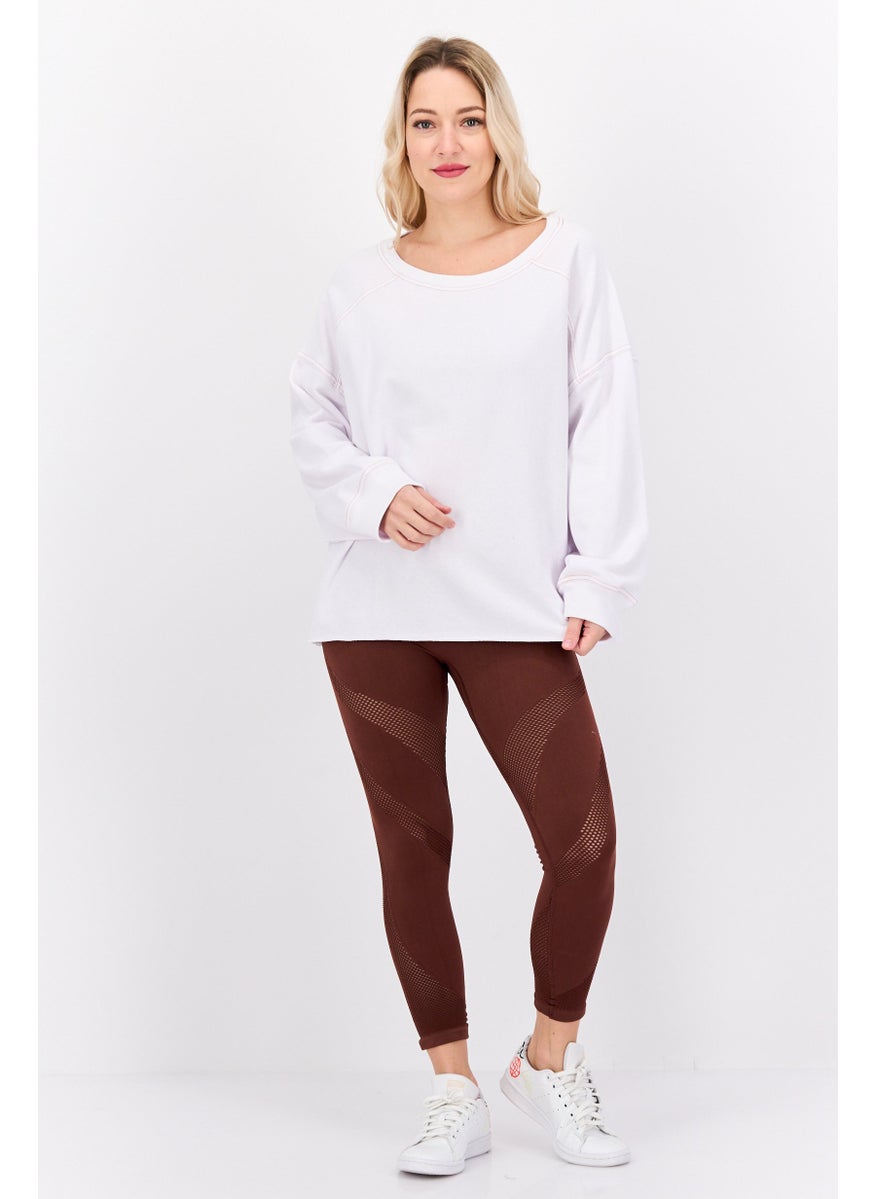 Sage Collective Women Crew Neck Textured Sweatshirt, White  - Image 4