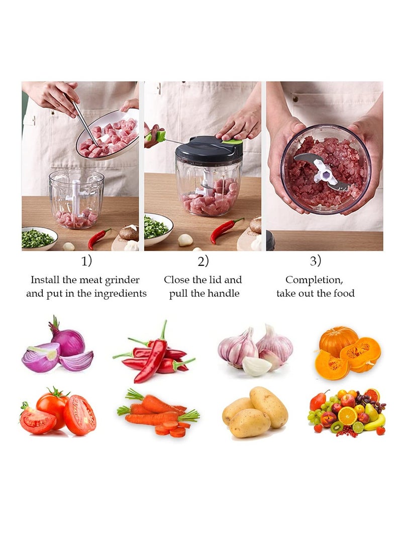 SOLARAE Portable Manual Food Chopper, Portable Hand Pull String Garlic Onion Mincer, 900ML Multifunction Manual Vegetable Cutter, with 5 Stainless Steel Blades, for Onion, Fruit, Garlic, Meat - Image 5