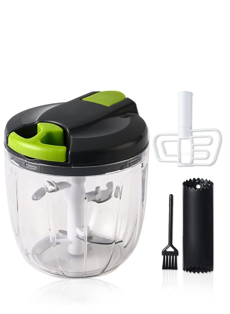 SOLARAE Portable Manual Food Chopper, Portable Hand Pull String Garlic Onion Mincer, 900ML Multifunction Manual Vegetable Cutter, with 5 Stainless Steel Blades, for Onion, Fruit, Garlic, Meat - Image 1