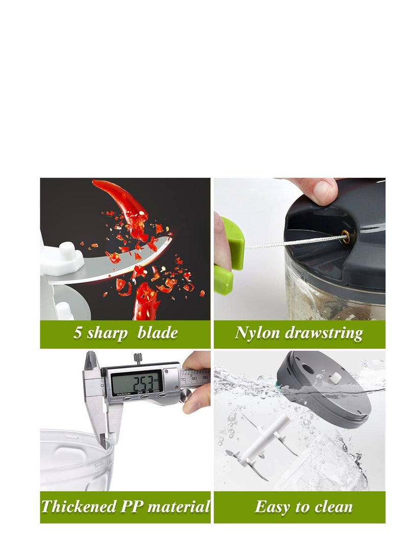 SOLARAE Portable Manual Food Chopper, Portable Hand Pull String Garlic Onion Mincer, 900ML Multifunction Manual Vegetable Cutter, with 5 Stainless Steel Blades, for Onion, Fruit, Garlic, Meat - Image 3