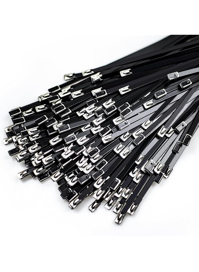 S-TOP Heavy Duty Metal Cable Ties, Black Stainless Steel, 11.8 Inch, 10 Pack, Self-Locking Design for Machinery, Vehicles, Pipes, Outdoor Use - Image 1
