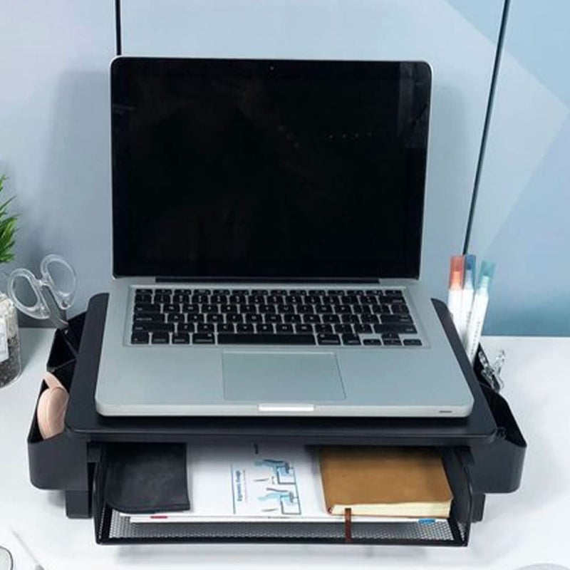 Multifunctional Monitor Stand Riser With Drawer And Side Shelf Black 3 For Office Home Use - Image 4
