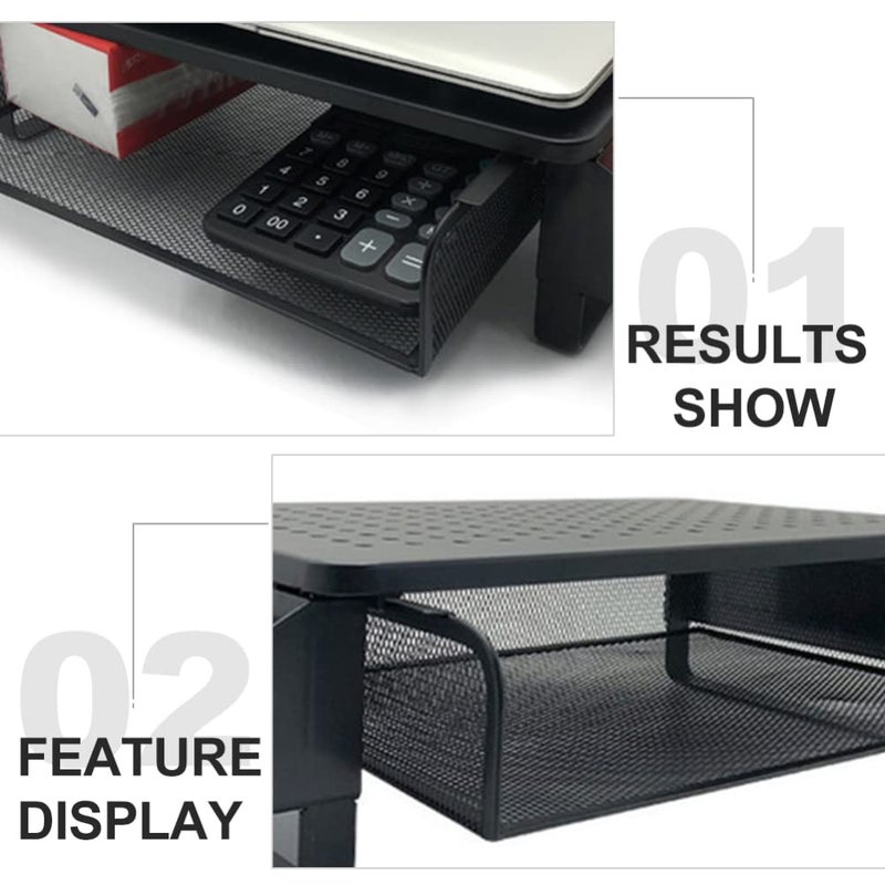 Multifunctional Monitor Stand Riser With Drawer And Side Shelf Black 3 For Office Home Use - Image 3