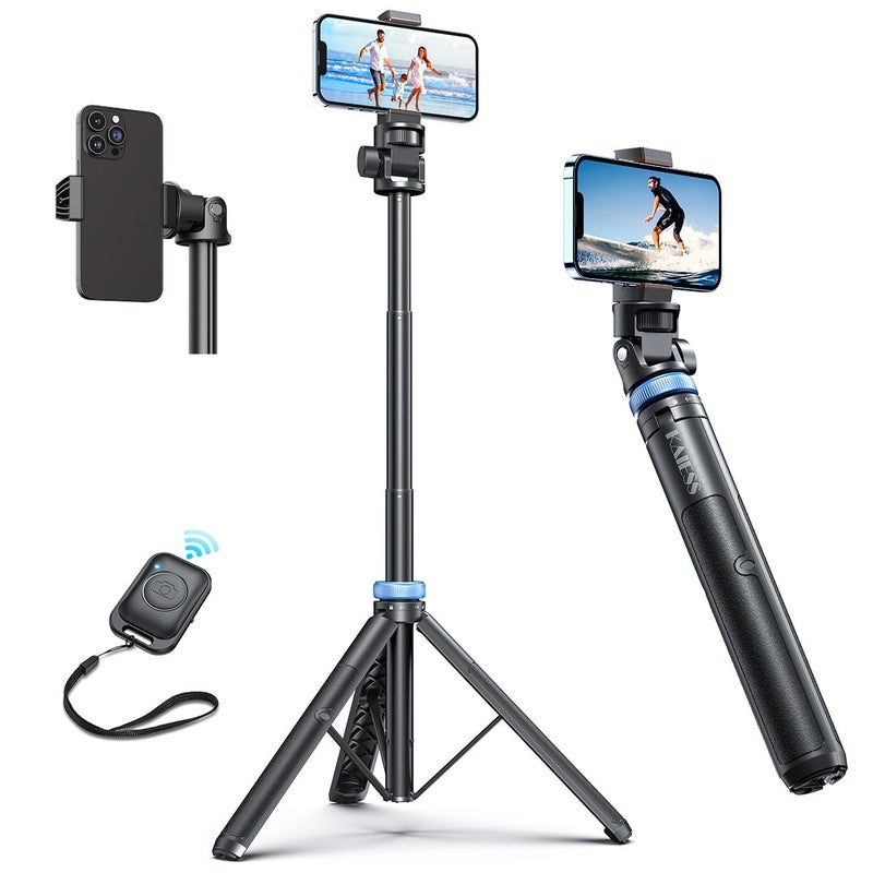 Kaiess 62 Phone Tripod Selfie Stick Extendable Photography Light Stand with Wireless Remote Solidest Portable Lightweight Compatible with iPhoneAndroid Phone