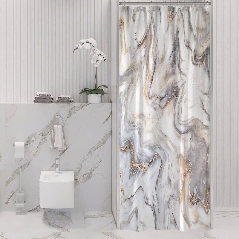 Gibelle Small Stall Shower Curtain 36 x 72 Half Narrow Abstract Grey Gold Marble Modern Luxury Neutral Art Waterproof Fabric Shower Curtain for Bathroom Decor
