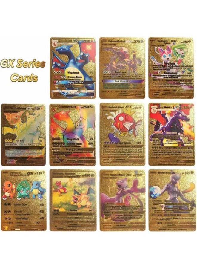 بوكيمون Ultra Rare 55 قطعة من البطاقات الذهبية حزم Vmax DX GX بطاقات ذهبية نادرة TCG Deck Box Gold Foil Card للأطفال هدايا عيد ميلاد (بدون نسخ)