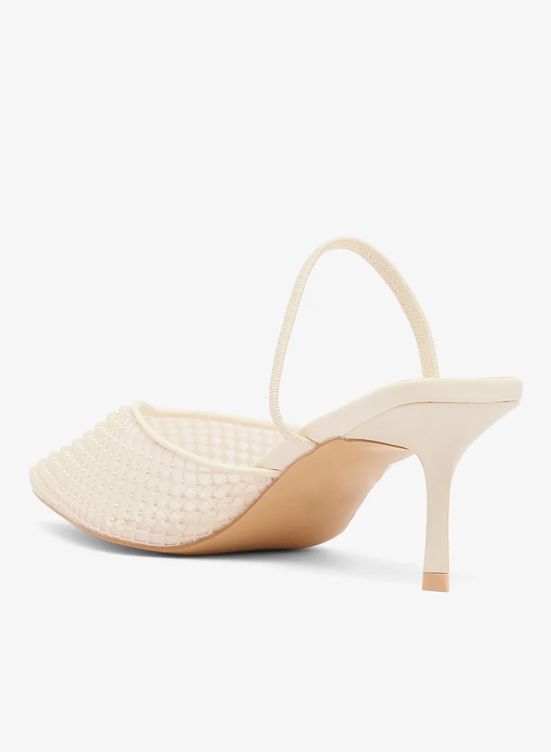 GLAMOROUS  Kitten Mid Heel Pearls Detail Pumps for Women | Best Price UAE