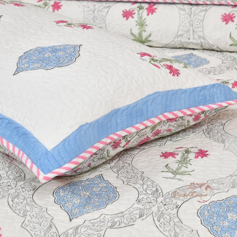 FEELRAX FEELRAX 380 GSM Jaipuri Razai Hand Block Machine Quilting Printed Quilted Bedspread Bedcover with 2 Pillow Cover Winter Cotton King Size Quilt Razai King Size Multicolor Rajai 108X108 Inch  - Image 4