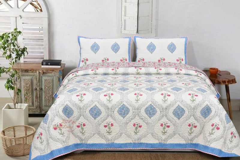 FEELRAX FEELRAX 380 GSM Jaipuri Razai Hand Block Machine Quilting Printed Quilted Bedspread Bedcover with 2 Pillow Cover Winter Cotton King Size Quilt Razai King Size Multicolor Rajai 108X108 Inch  - Image 2