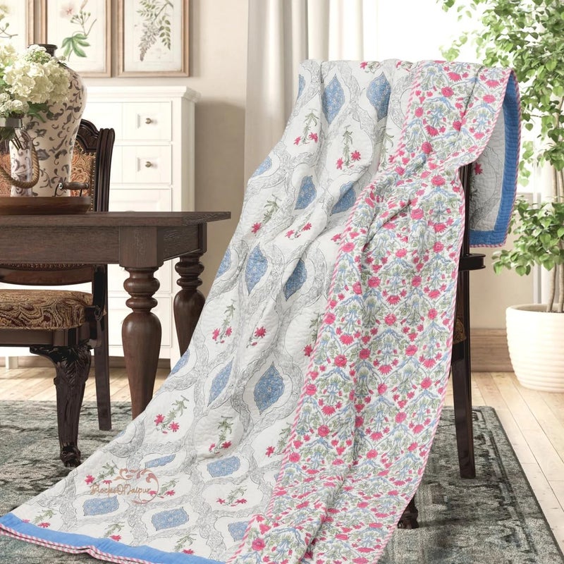 FEELRAX FEELRAX 380 GSM Jaipuri Razai Hand Block Machine Quilting Printed Quilted Bedspread Bedcover with 2 Pillow Cover Winter Cotton King Size Quilt Razai King Size Multicolor Rajai 108X108 Inch  - Image 3