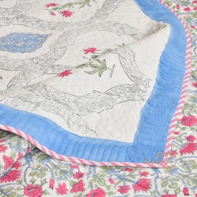 FEELRAX FEELRAX 380 GSM Jaipuri Razai Hand Block Machine Quilting Printed Quilted Bedspread Bedcover with 2 Pillow Cover Winter Cotton King Size Quilt Razai King Size Multicolor Rajai 108X108 Inch  - Image 5
