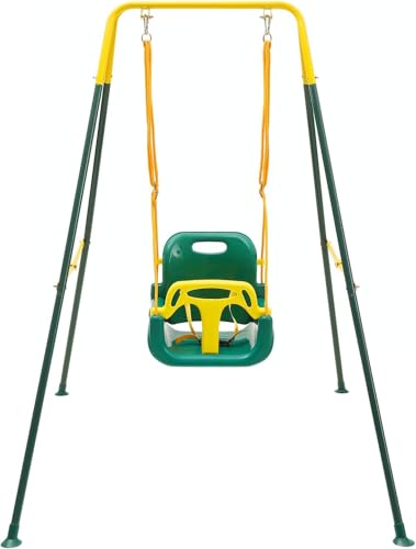 FUNLIO Toddler Swing with Foldable Metal Stand for Toddlers Aged 110 Years 3in1 Baby Swing Set with 4 Sandbags for BackyardIndoorOutdoor Play Easy to Assemble Store Green - Image 1
