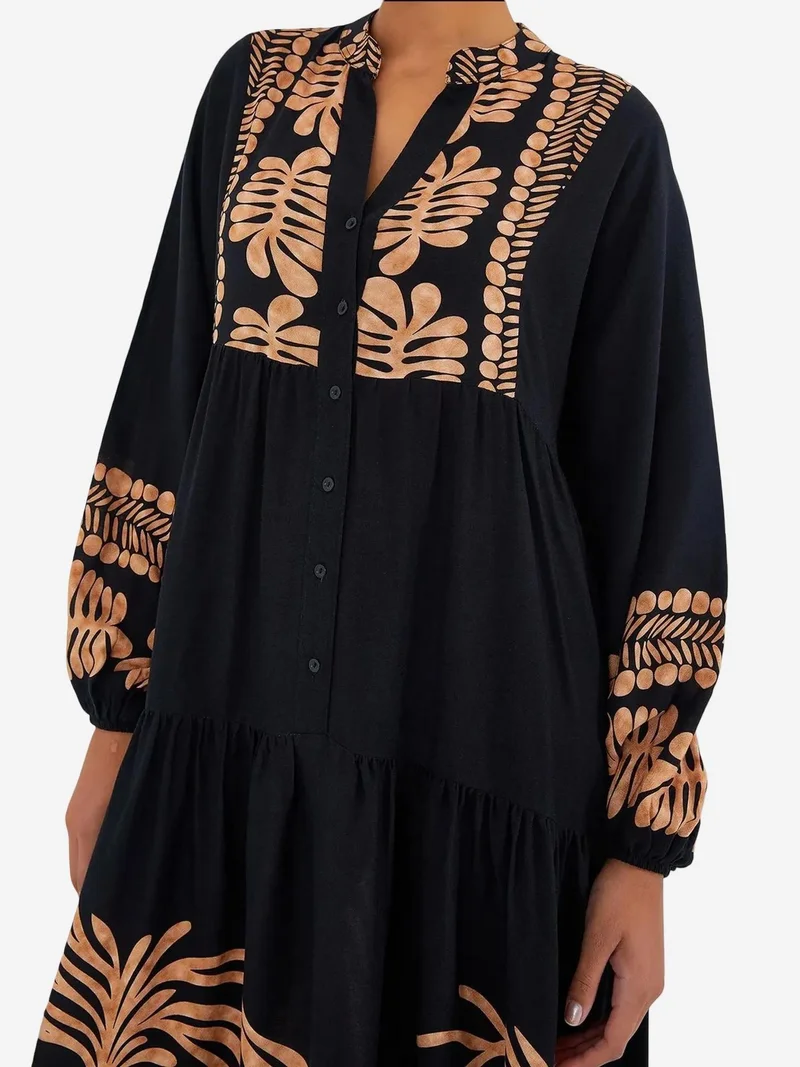 Big Dart Black BDART Printed V-Neck Maxi Dress for Women | Best Price UAE