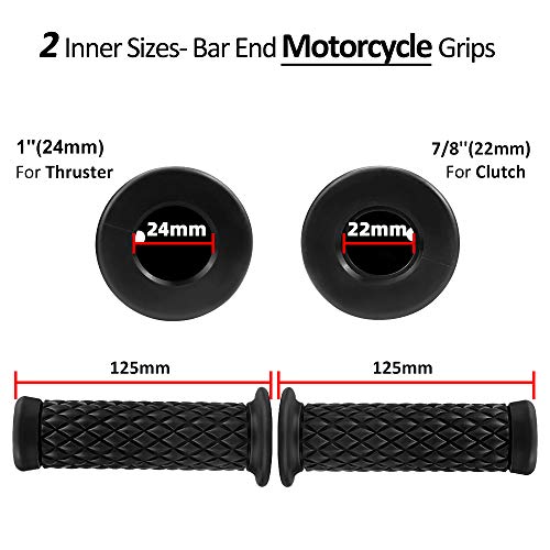 surpassme Motorcycle Grips Non Slip Rubber Bar End Thruster Grip 7/8" 22mm 24mm Motorcycle Comfort Hand Handlebar Grip Thruster Grip (Black) - Image 2